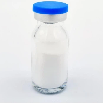 PMSG (mare serum) powder in a vial, close-up